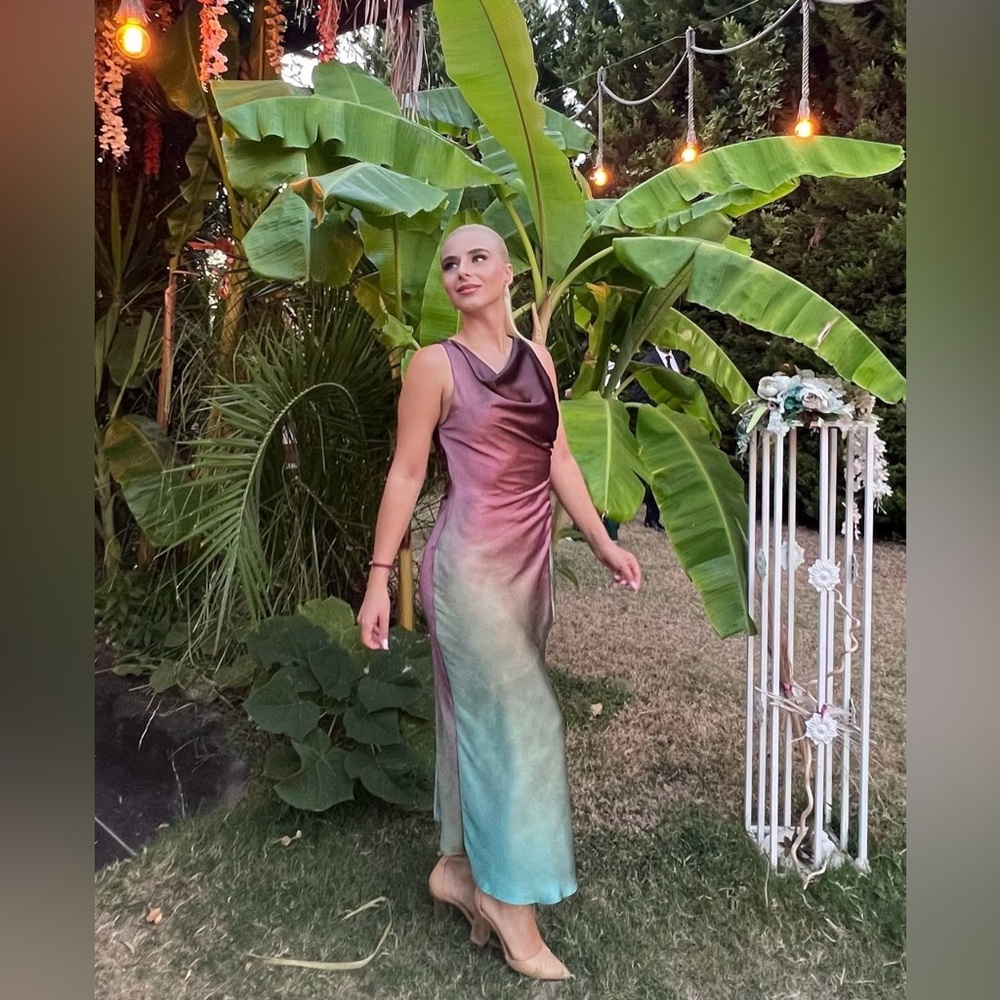 Zara dress midi satin tie dye fitted bodycon casual evening wedding cowl neck - Picture 5 of 13